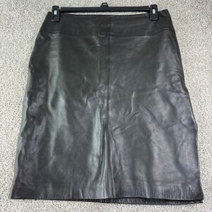 Laurel Black Leather Pencil Skirt Made in Italy Side Slit Womens 40/10 Designer